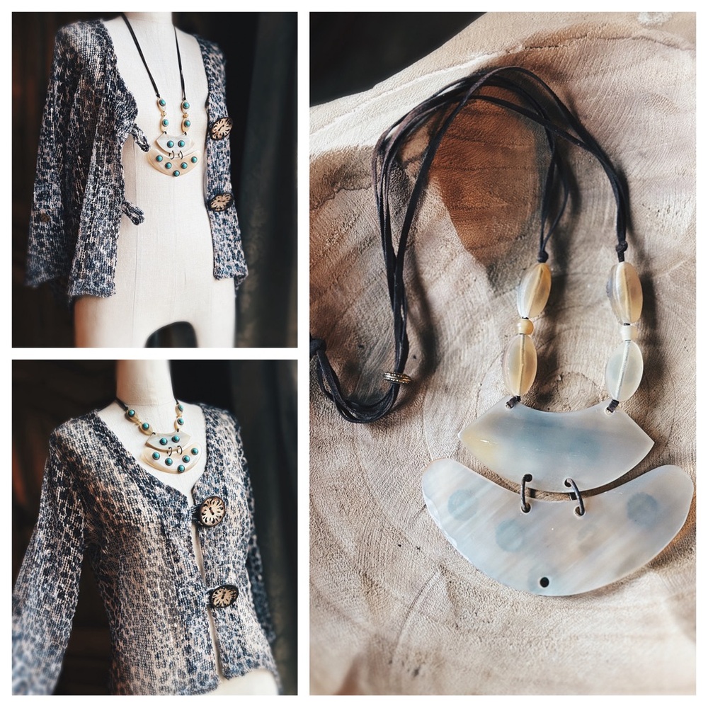 OOAK Upcycled 70s Vintage Statement Necklace - Faux Turquoise & Rustic Metal - Picture 4 of 10